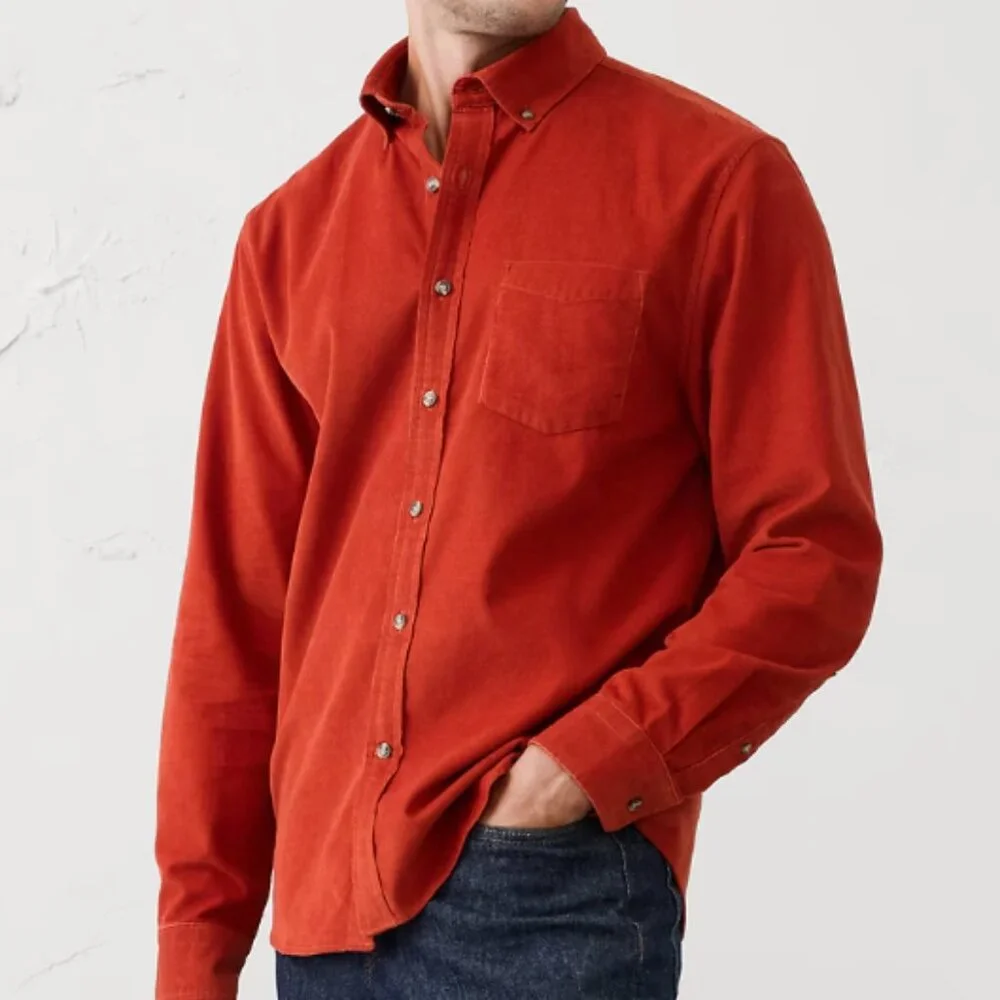 Banana Republic Slim-Fit Fine Wale Corduroy Shirt, Rustic Villa Red, Medium, NWT